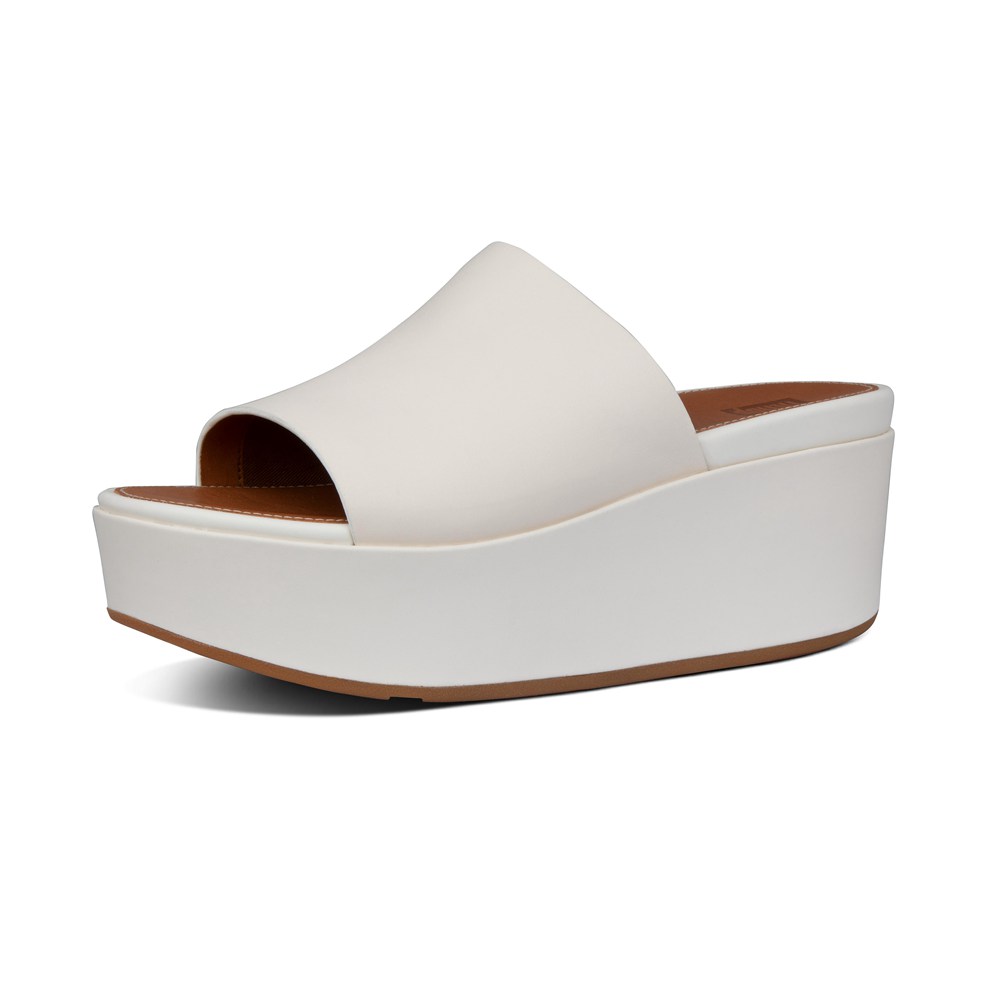 Fitflop Womens Wedge White - Eloise Leather Slides - 17VJMQKOS